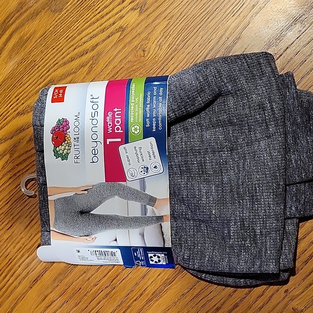 Fruit of the Loom Women's Beyond Soft Waffle Thermal Pant Gray S/CH 4-6 NWT